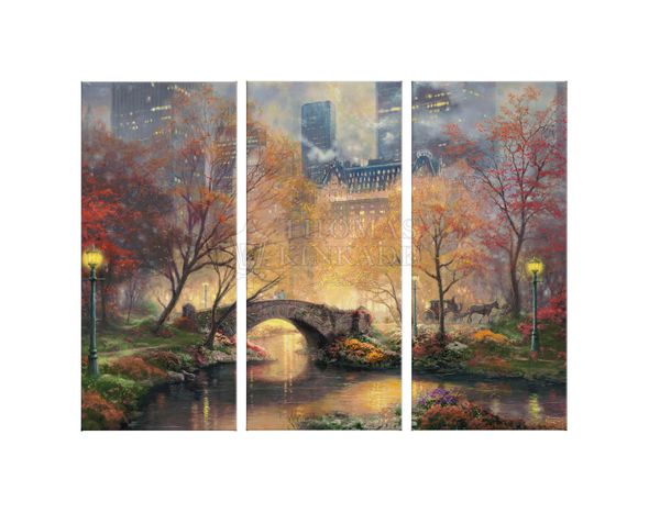 Thomas Kinkade Studios: "Central Park in the Fall - 36' x 48' (Set of 3) Triptych Giclee Canvas"