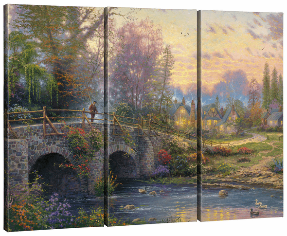 Thomas Kinkade Studios: "Cobblestone Evening - 36' x 48' (Set of 3) Triptych Giclee Canvas"