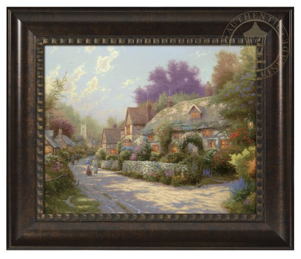 Thomas Kinkade Studios: "Cobblestone Village - 16' x 20' Brushstroke Vignette (Rich Burl Frame)"
