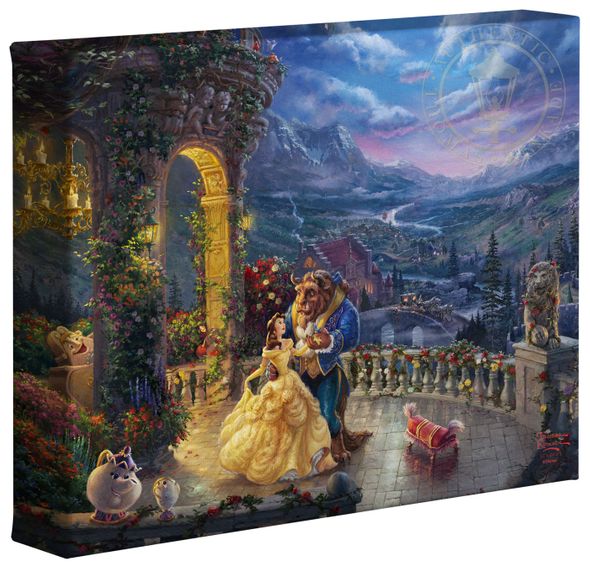 Thomas Kinkade Studios: "Disney Beauty and the Beast Dancing in the Moonlight - 8' x 10' Gallery Wrapped Canvas"