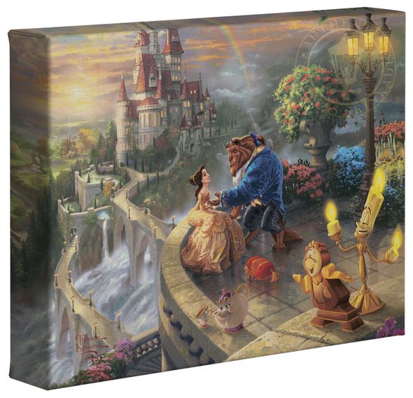 Thomas Kinkade Studios: "Disney Beauty and the Beast Falling in Love - 8' x 10' Gallery Wrapped Canvas"
