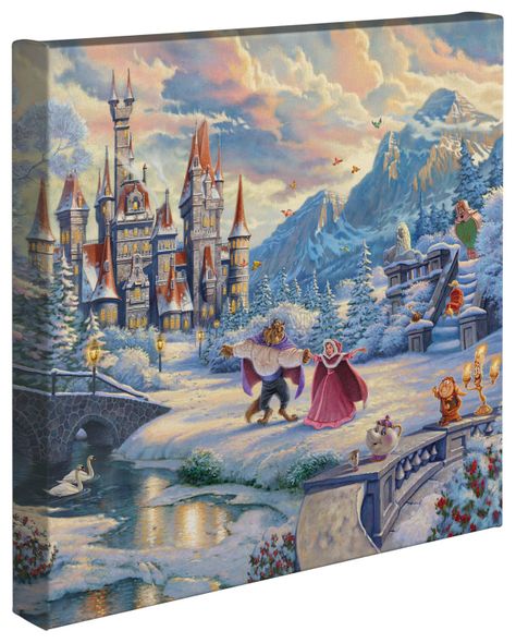 Thomas Kinkade Studios: "Disney Beauty and the Beasts Winter Enchantment - 14' x 14' Gallery Wrapped Canvas"