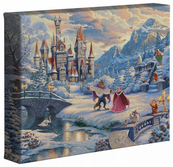 Thomas Kinkade Studios: "Disney Beauty and the Beast’s Winter Enchantment - 8' x 10' Gallery Wrapped Canvas"