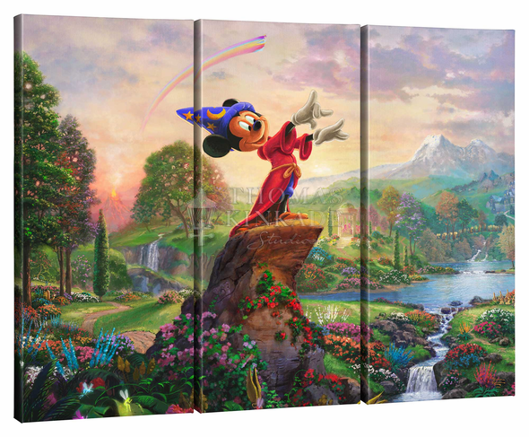 Thomas Kinkade Studios: "Disney Fantasia - 36' x 48' (Set of 3) Triptych Giclee Canvas"