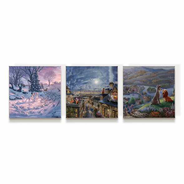 Thomas Kinkade Studios: "Disney Favorite Furry Friends (Set of 3) - 14' x 14' Gallery Wrapped Canvas"