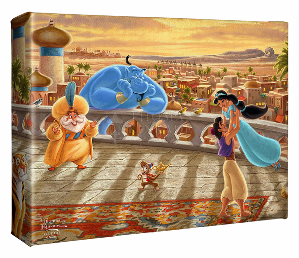 Thomas Kinkade Studios: "Disney Jasmine Dancing in the Desert Sunset - 8' X 10' Gallery Wrapped Canvas"