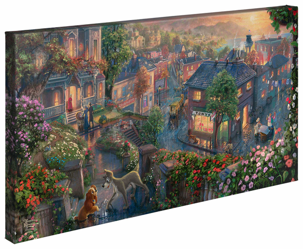 Thomas Kinkade Studios: "Disney Lady and the Tramp - 16' x 31' Gallery Wrapped Canvas"