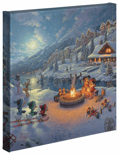 Thomas Kinkade Studios: "Disney Mickey and Minnie Christmas Lodge - 14' x 14' Gallery Wrapped Canvas"