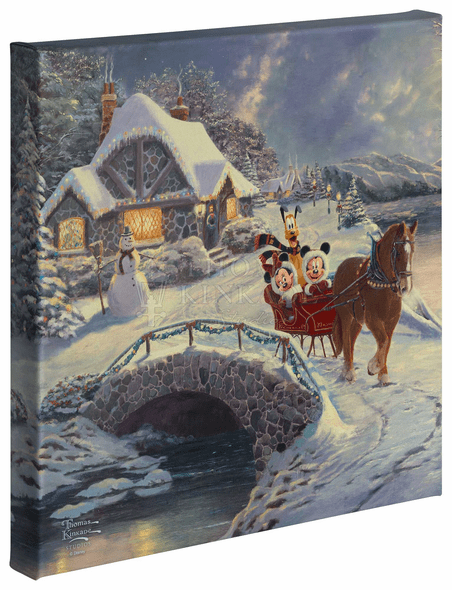 Thomas Kinkade Studios: "Disney Mickey and Minnie Evening Sleigh Ride - 14' x 14' Gallery Wrapped Canvas"