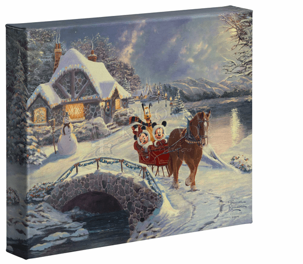 Thomas Kinkade Studios: "Disney Mickey and Minnie Evening Sleigh Ride - 8' x 10' Gallery Wrapped Canvas"