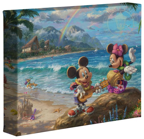 Thomas Kinkade Studios: "Disney Mickey and Minnie in Hawaii - 8' x 10' Gallery Wrapped Canvas"