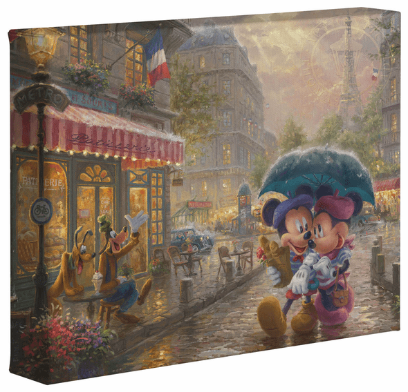 Thomas Kinkade Studios: "Disney Mickey and Minnie in Paris - 8' x 10' Gallery Wrapped Canvas"