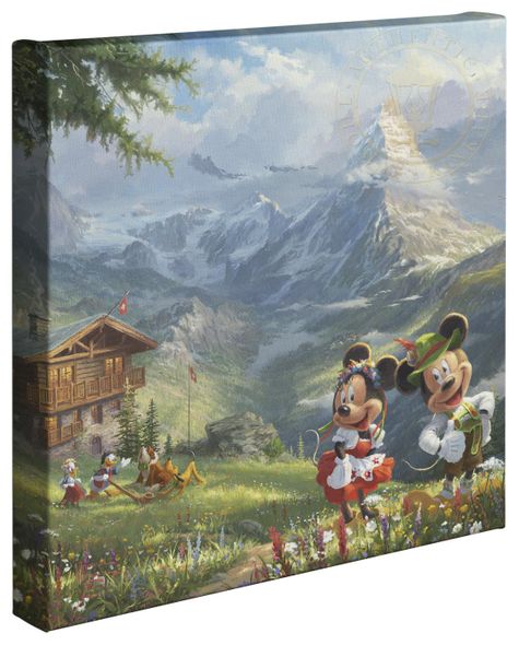 Thomas Kinkade Studios: "Disney Mickey and Minnie in the Alps - 14' x 14' Gallery Wrapped Canvas"