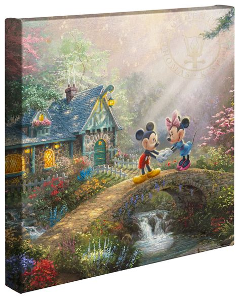 Thomas Kinkade Studios: "Disney Mickey and Minnie - Sweetheart Bridge - 14' x 14' Gallery Wrapped Canvas"
