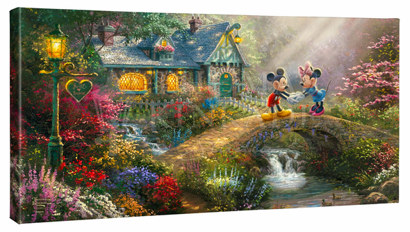 Thomas Kinkade Studios: "Disney Mickey and Minnie - Sweetheart Bridge - 16' x 31' Gallery Wrapped Canvas"