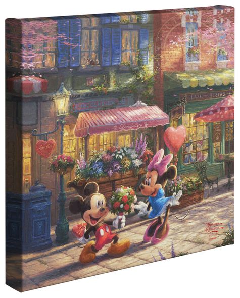 Thomas Kinkade Studios: "Disney Mickey and Minnie - Sweetheart Café - 14' x 14' Gallery Wrapped Canvas"