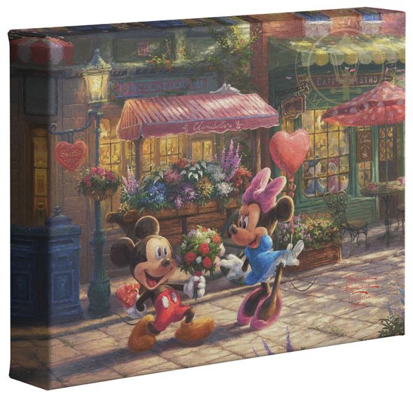 Thomas Kinkade Studios: "Disney Mickey and Minnie - Sweetheart Café - 8' x 10' Gallery Wrapped Canvas"