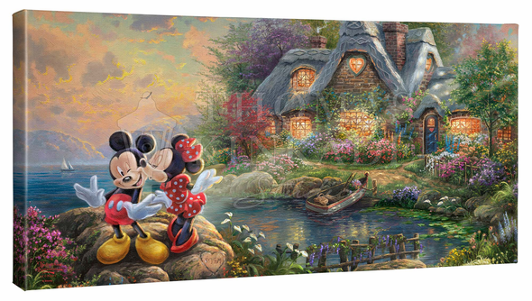 Thomas Kinkade Studios: "Disney Mickey and Minnie - Sweetheart Cove - 16' x 31' Gallery Wrapped Canvas"