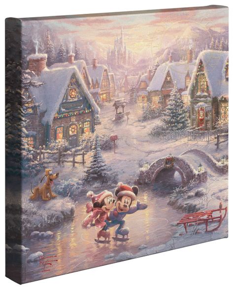 Thomas Kinkade Studios: "Disney Mickey and Minnie - Sweetheart Holiday - 14' x 14' Gallery Wrapped Canvas"