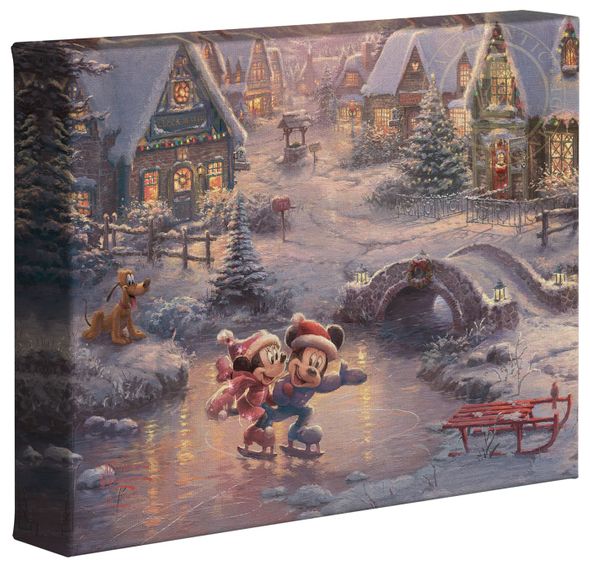 Thomas Kinkade Studios: "Disney Mickey and Minnie - Sweetheart Holiday - 8' x 10' Gallery Wrapped Canvas"