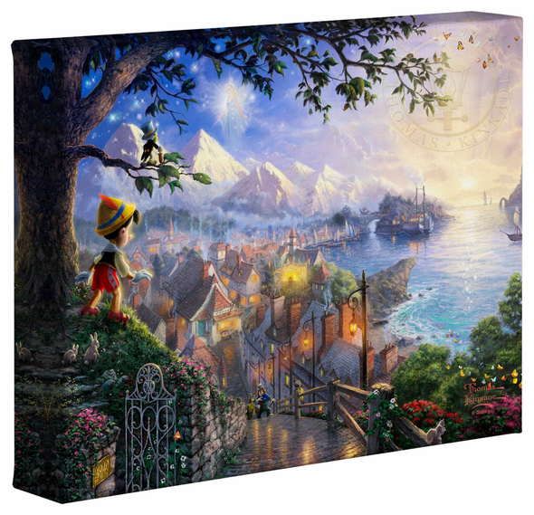 Thomas Kinkade Studios: "Disney Pinocchio Wishes Upon a Star - 8' x 10' Gallery Wrapped Canvas"