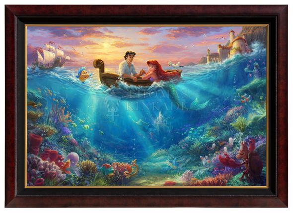 Thomas Kinkade Studios: "Disney The Little Mermaid Falling in Love - 40' x 60' - Canvas Print (Monumental Copper Frame)"
