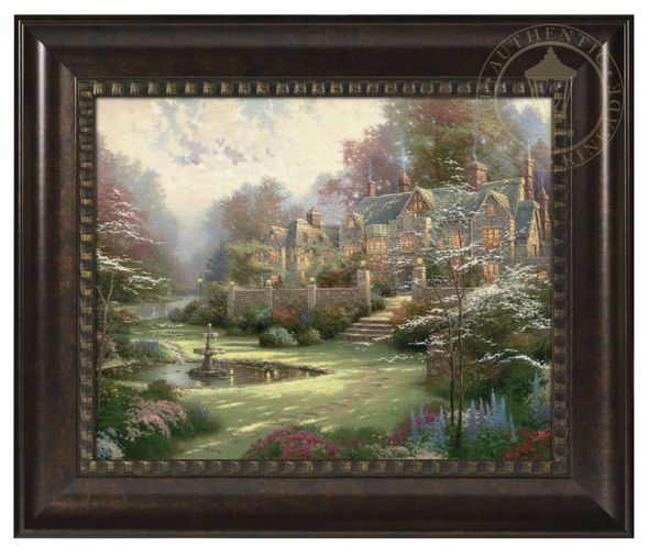 Thomas Kinkade Studios: "Gardens Beyond Spring Gate - 16' x 20' Brushstroke Vignette (Rich Burl Frame)"