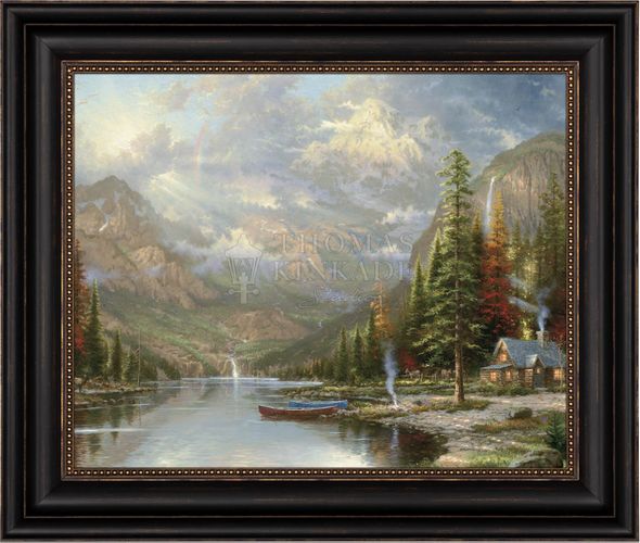 Thomas Kinkade Studios: "Mountain Majesty - 22' x 26 1/2' Brushstroke Vignette (Black Frame)"