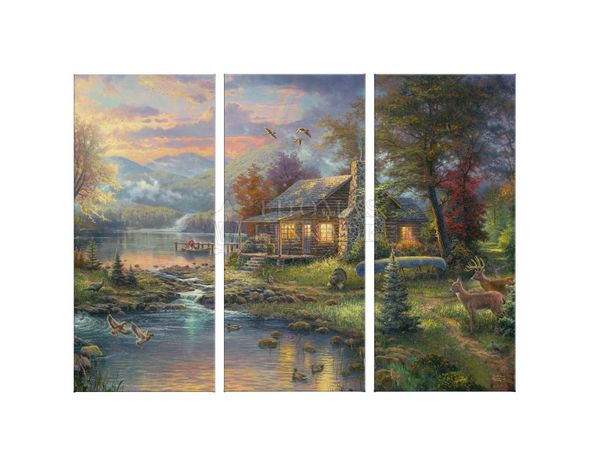 Thomas Kinkade Studios: "Nature’s Paradise - 36' x 48' (Set of 3) Triptych Giclee Canvas"
