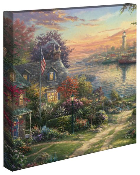 Thomas Kinkade Studios: "New England Harbor - 14' x 14' - Gallery Wrapped Canvas"