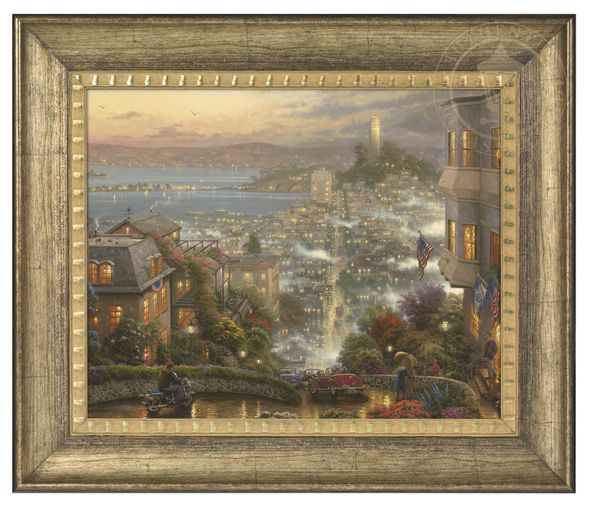 Thomas Kinkade Studios: "San Francisco, Lombard Street - 16' x 20' Brushstroke Vignette (Burnished Gold Frame)"