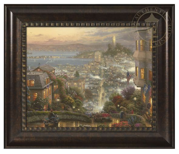 Thomas Kinkade Studios: "San Francisco, Lombard Street - 16' x 20' Brushstroke Vignette (Rich Burl Frame)"