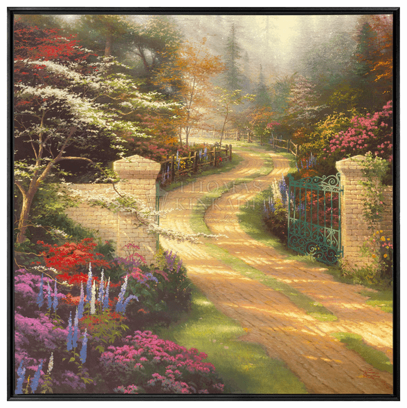 Thomas Kinkade Studios: "Spring Gate - 36' x 36' Canvas Wall Mural (Onyx Black Frame)"