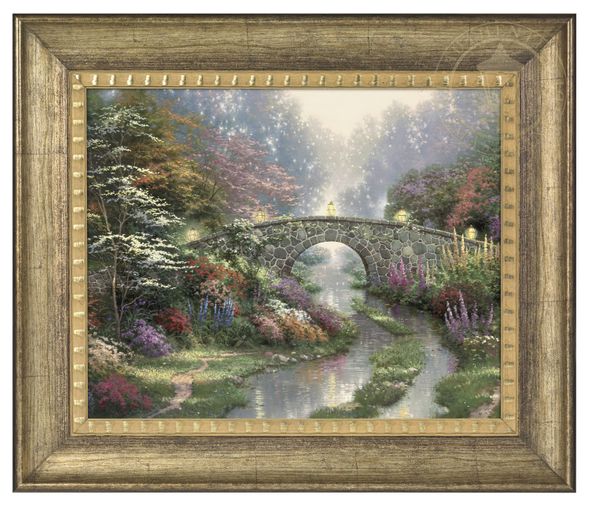 Thomas Kinkade Studios: "Stillwater Bridge - 16' x 20' Brushstroke Vignette (Burnished Gold Frame)"