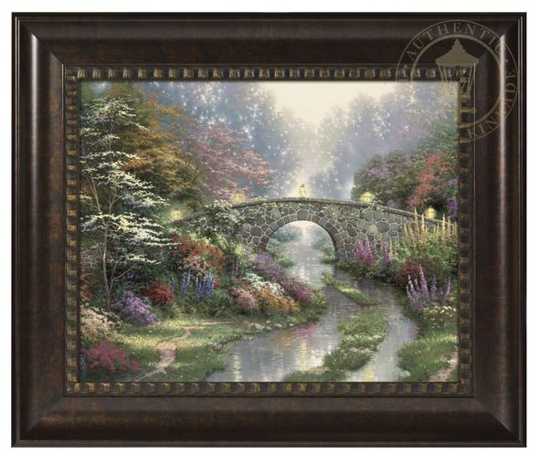 Thomas Kinkade Studios: "Stillwater Bridge - 16' x 20' Brushstroke Vignette (Rich Burl Frame)"