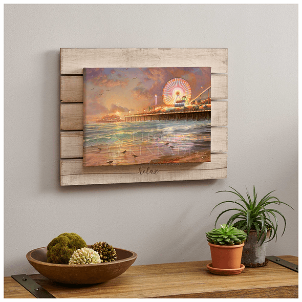 Thomas Kinkade Studios: "Sunset at Santa Monica Pier - 13' x 18' Wrapped Canvas on Pallet"