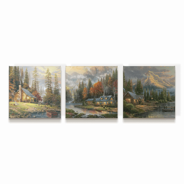 Thomas Kinkade Studios: "The Great Outdoors (Set of 3) - 14' x 14' Gallery Wrapped Canvas"