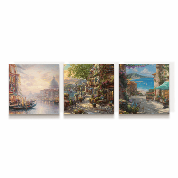 Thomas Kinkade Studios: "Travel Destinations (Set of 3) - 14' x 14' Gallery Wrapped Canvas"