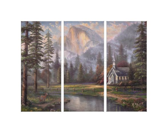 Thomas Kinkade Studios: "Valley Chapel - 36' x 48' (Set of 3) Triptych Giclee Canvas"