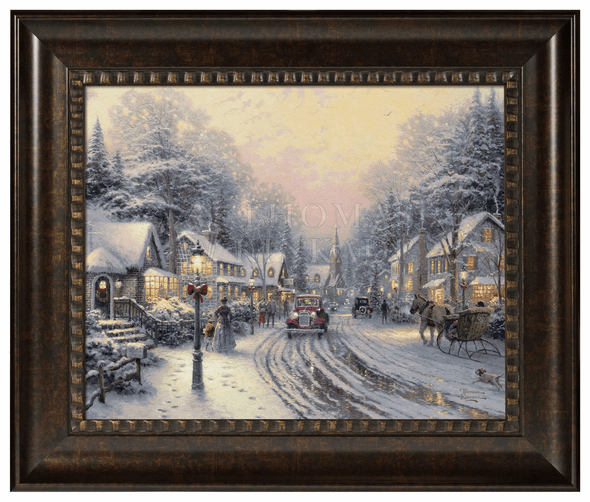 Thomas Kinkade Studios: "Village Christmas - 16' x 20' Brushstroke Vignette (Rich Burl Frame)"