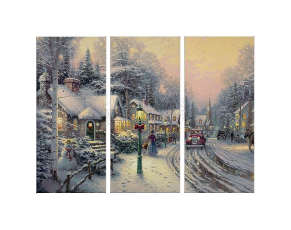 Thomas Kinkade Studios: "Village Christmas - 36' x 48' (Set of 3) Triptych Giclee Canvas"