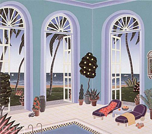 Thomas McKnight Limited Edition Serigraph on Paper:"Pool Pavilion"