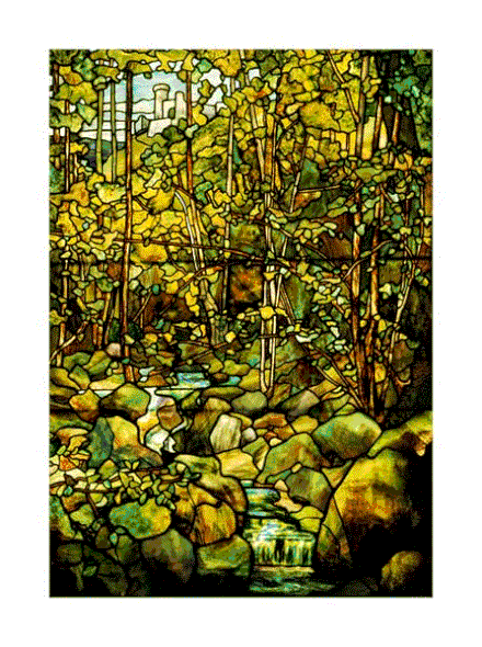 Tiffany Studios Fine Art Open Edition Gicl&eacute;e:"A Leaded Glass Window of a Woodland Scene"