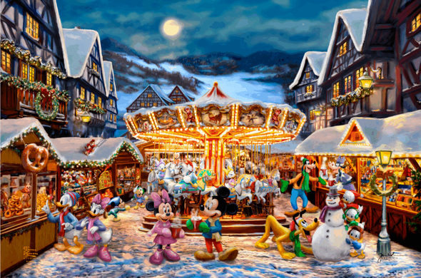 Thomas Kinkade Studios Limited Edition Giclee Print:"Disney Mickey and Minnie Christmas Market"