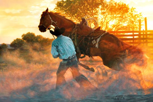 Tim Cox Artist Hand Signed 24x36 Limited Edition Canvas Giclee:"When Horse Whispering Gets Loud"