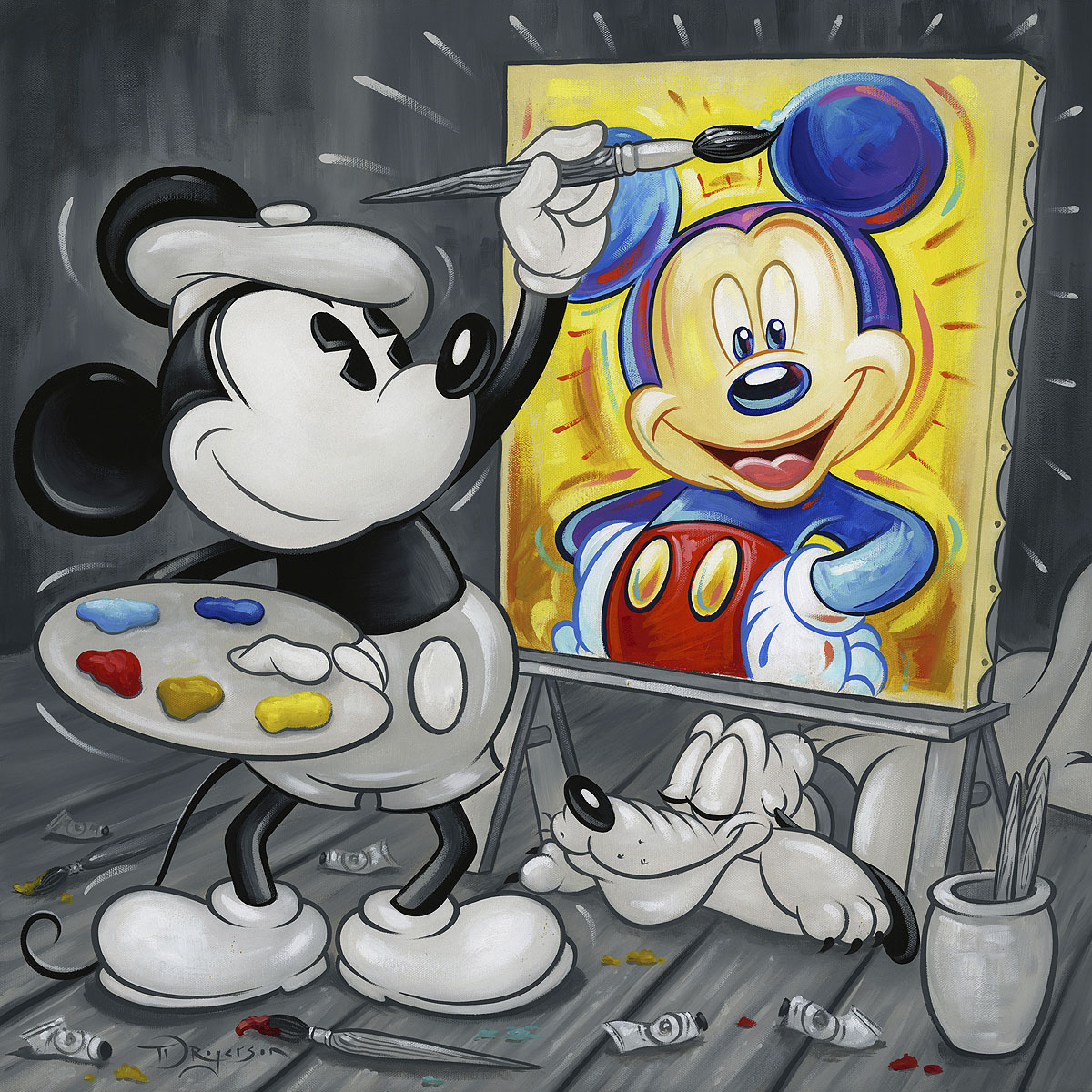 Tim Rogerson Artist Signed Disney Ltd Ed Gallery Wrap Canvas:"Mickey Paints Mickey"