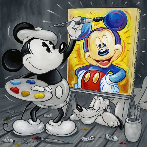 Tim Rogerson Artist Signed Disney Ltd Ed Gallery Wrap Canvas:"Mickey Paints Mickey"