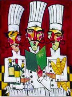 Tim Rogerson Handsigned and Numbered Embellished Giclee on Canvas:"Les Trois Chefs"