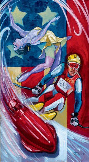 Tim Rogerson Handsigned and Numbered Embellished Giclee on Canvas:"US Olympic Winter Team 2006"