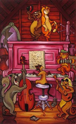 Tim Rogerson Handsigned and Numbered Limited Edition Embellished Giclee on Canvas: "Scat Cat Beat "